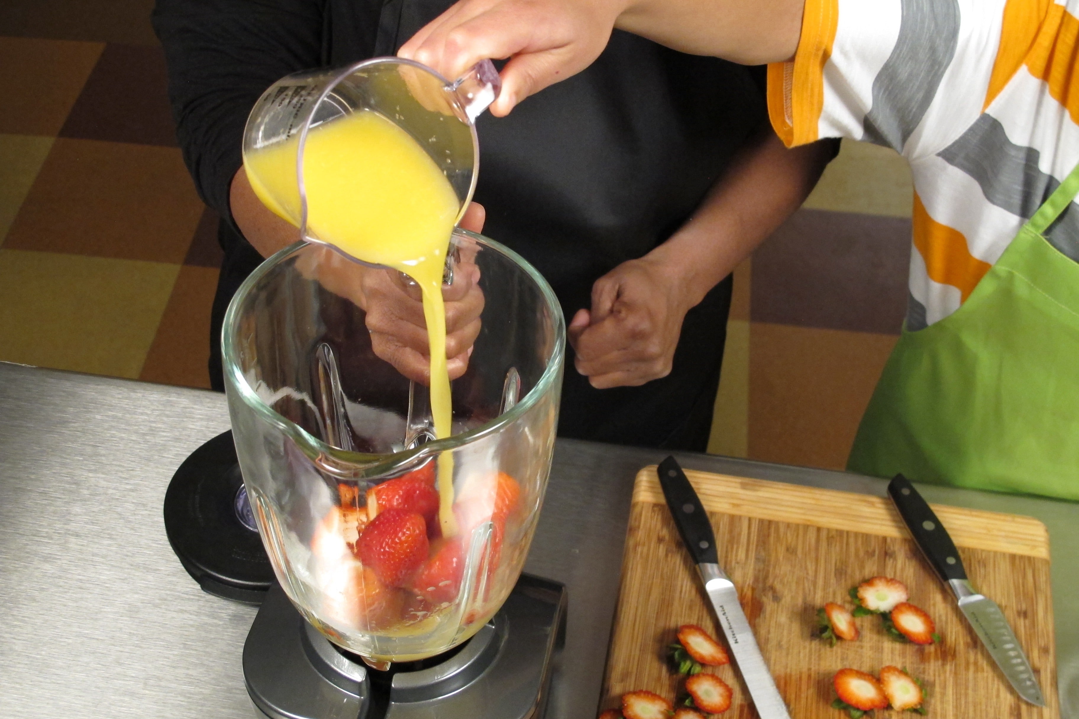 Put strawberries (or watermelon) and juice into blender.
