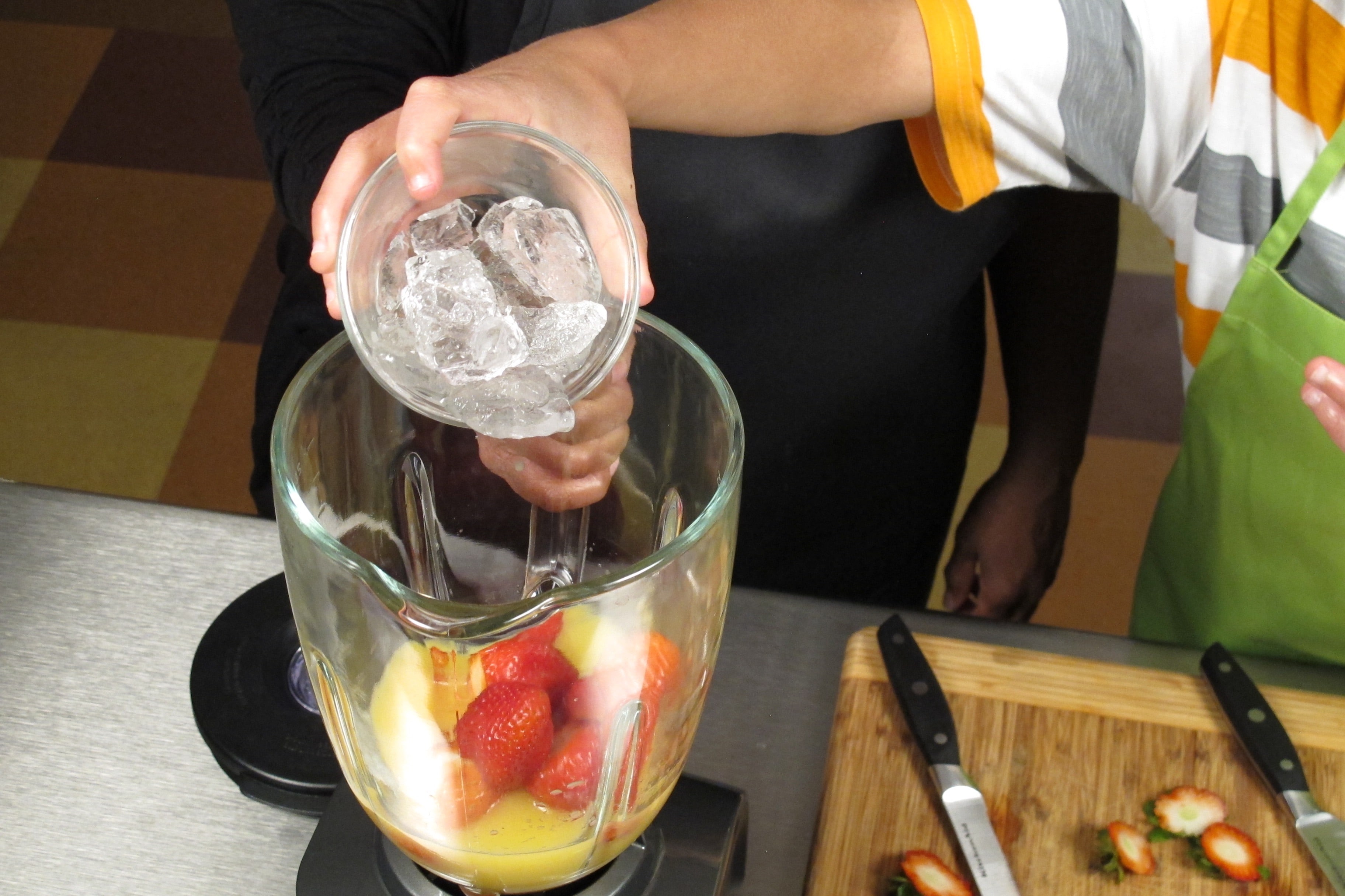 Add ice to blender.