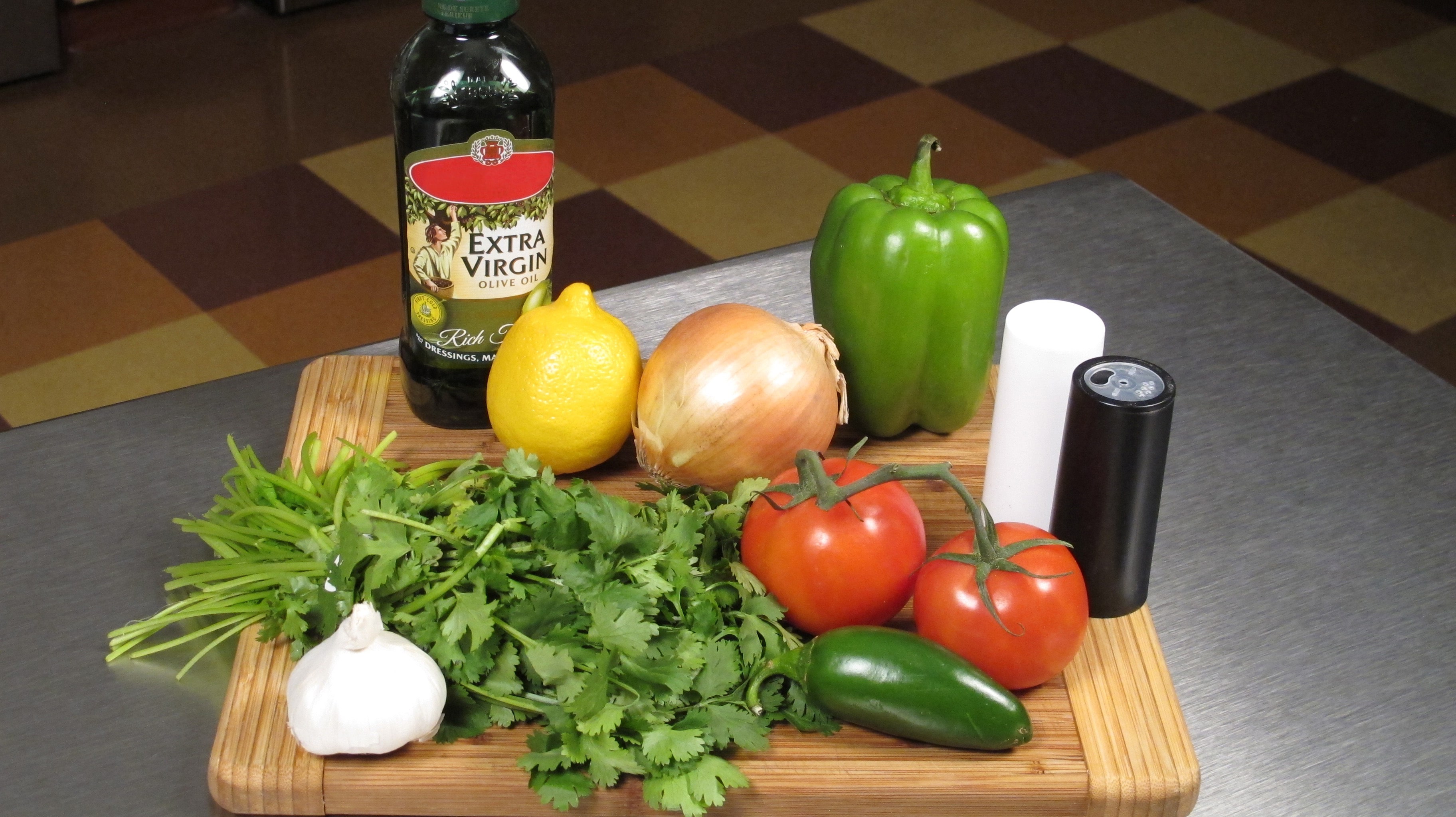 Assemble ingredients and rinse produce under cold, running water.